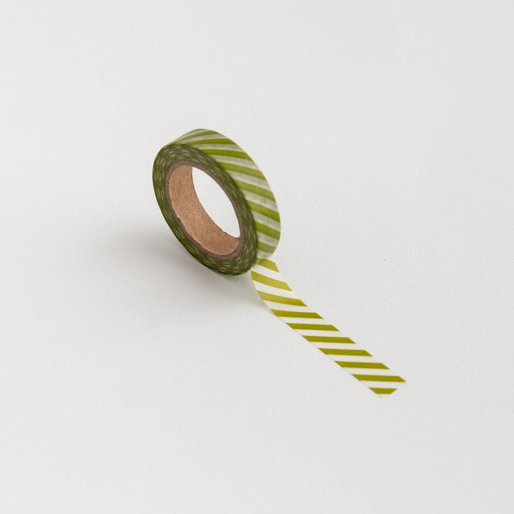 Green / White Stripe Thin Washi Tape