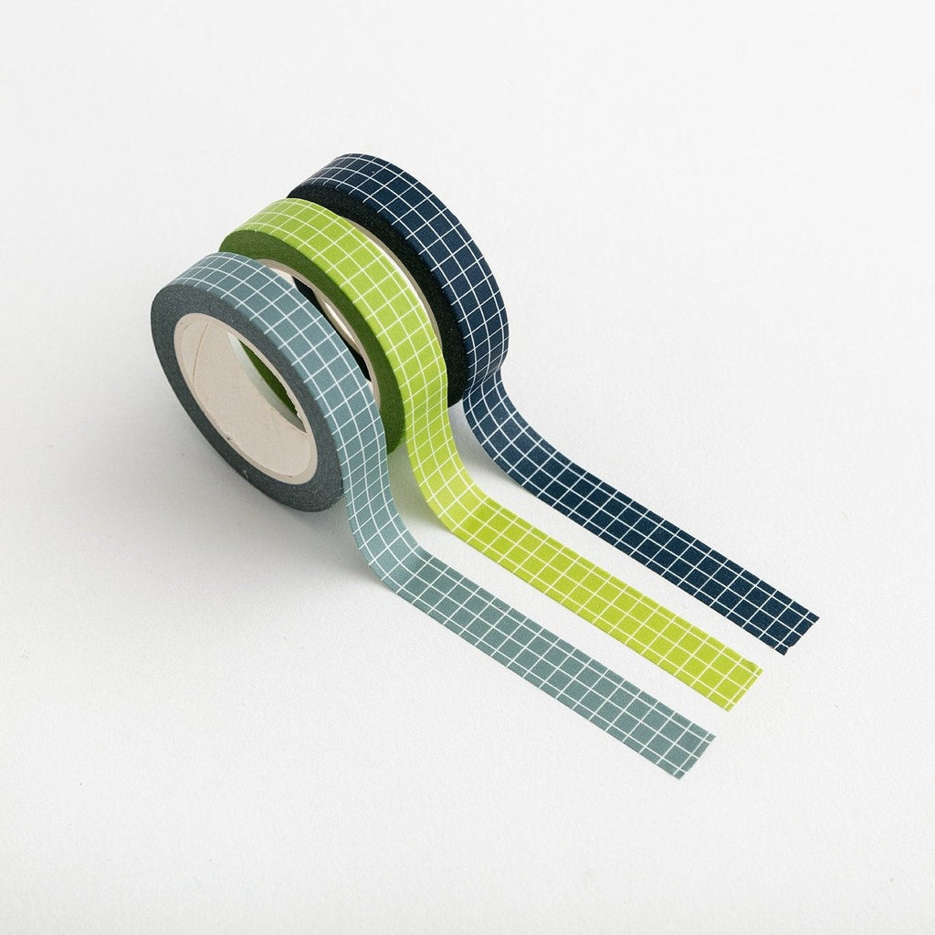 Thin Green, Navy & Blue Check Washi Tapes-Full Stop